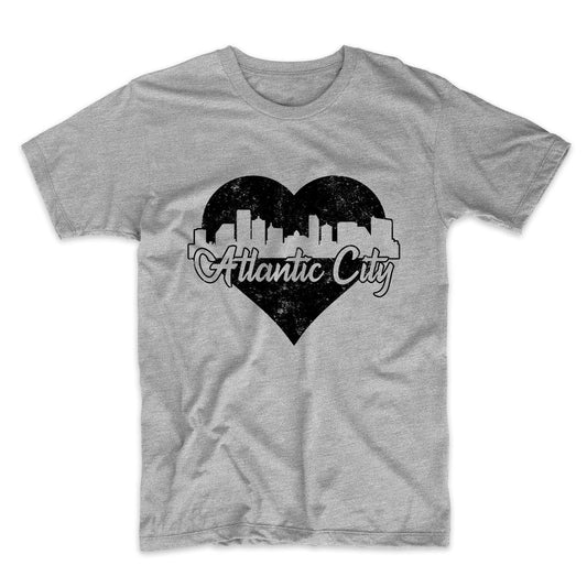 Retro Atlantic City New Jersey Skyline Heart Distressed T-Shirt