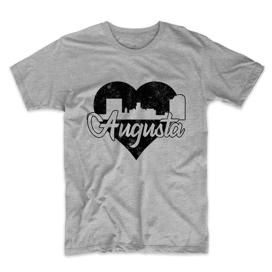 Retro Augusta Georgia Skyline Heart Distressed T-Shirt