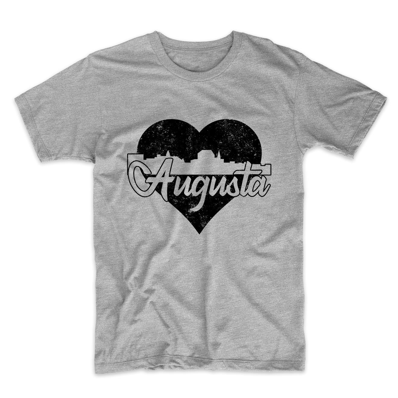 Retro Augusta Maine Skyline Heart Distressed T-Shirt