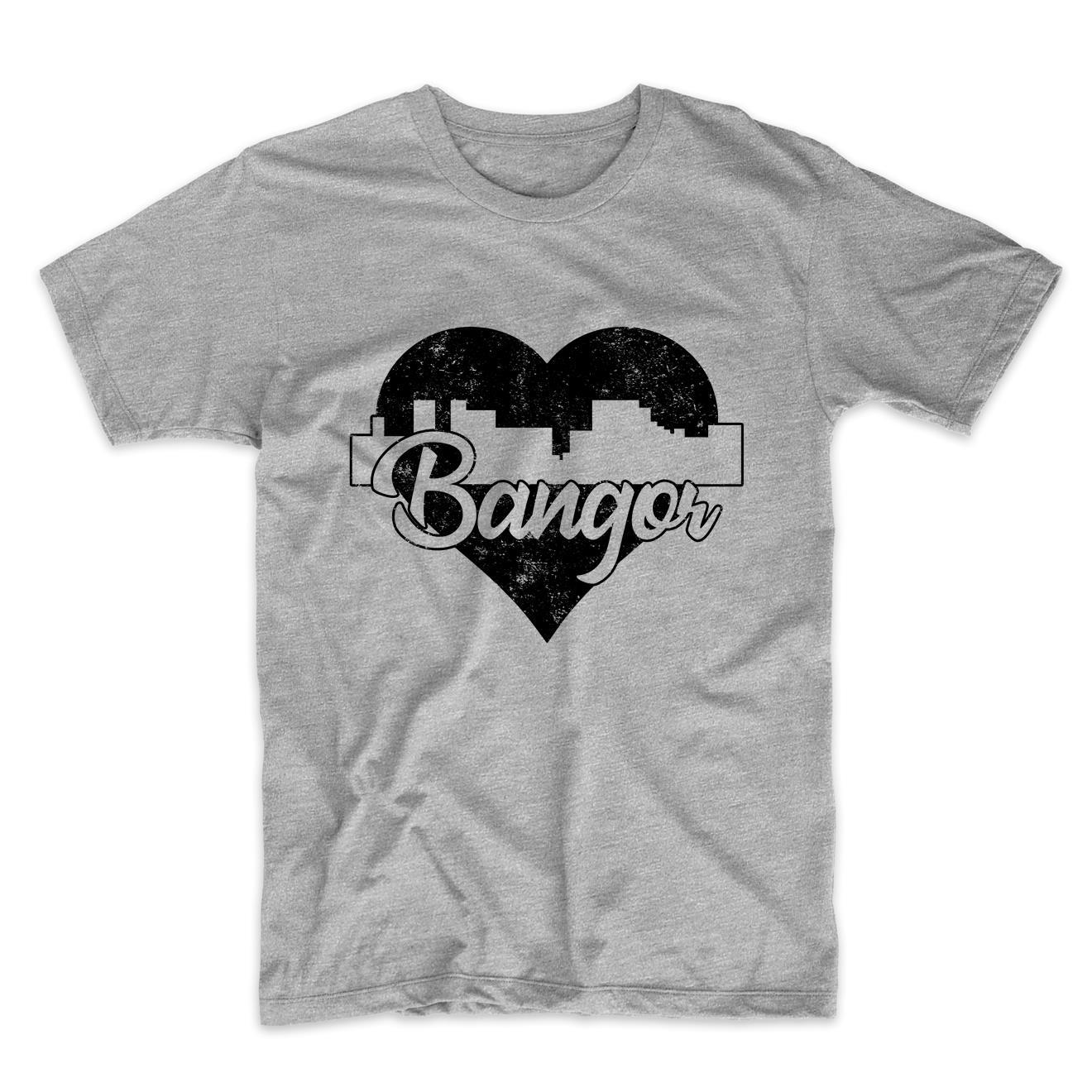 Retro Bangor Maine Skyline Heart Distressed T-Shirt