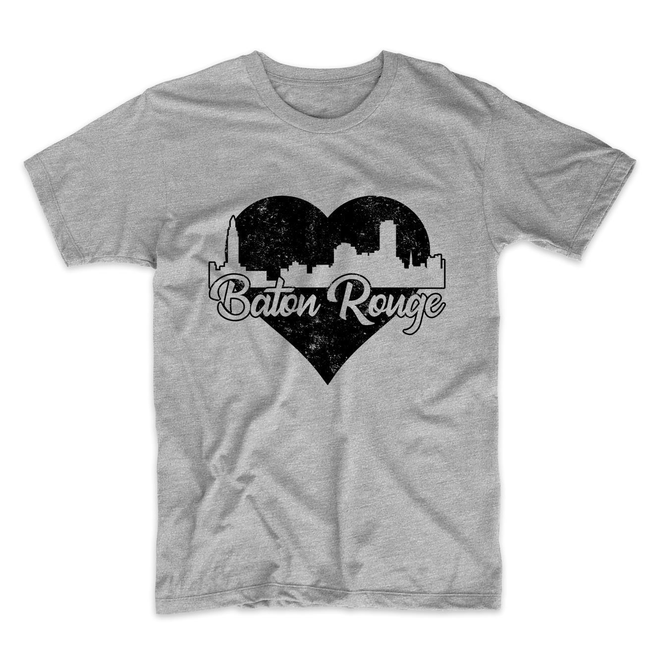 Retro Baton Rouge Louisiana Skyline Heart Distressed T-Shirt
