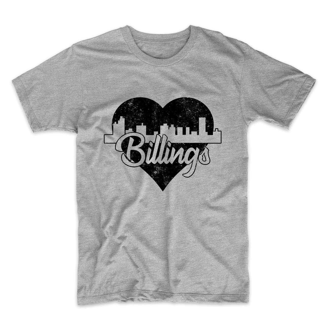 Retro Billings Montana Skyline Heart Distressed T-Shirt