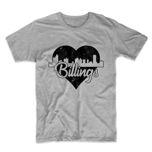 Retro Billings Montana Skyline Heart Distressed T-Shirt