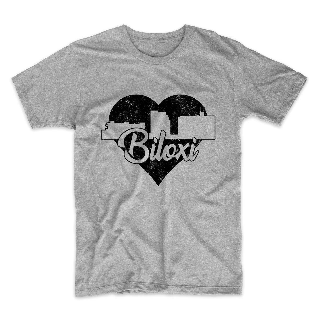 Retro Biloxi Mississippi Skyline Heart Distressed T-Shirt