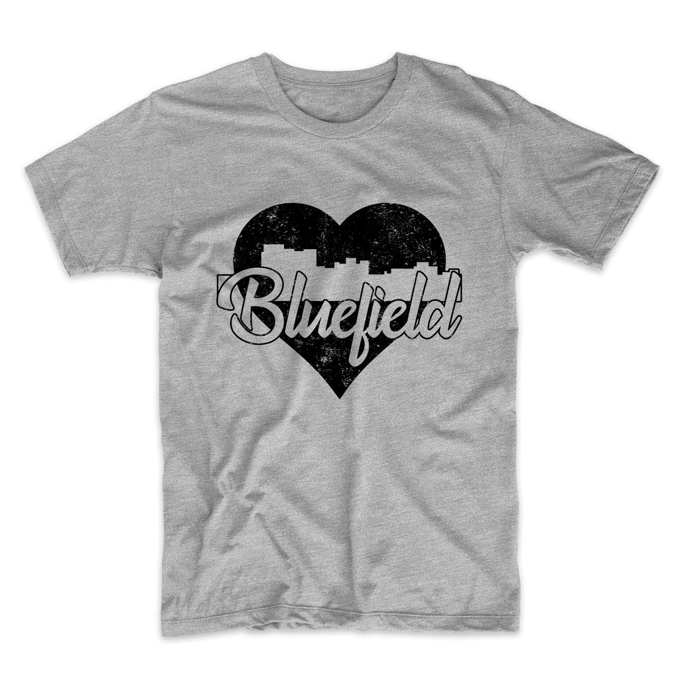Retro Bluefield West Virginia Skyline Heart Distressed T-Shirt
