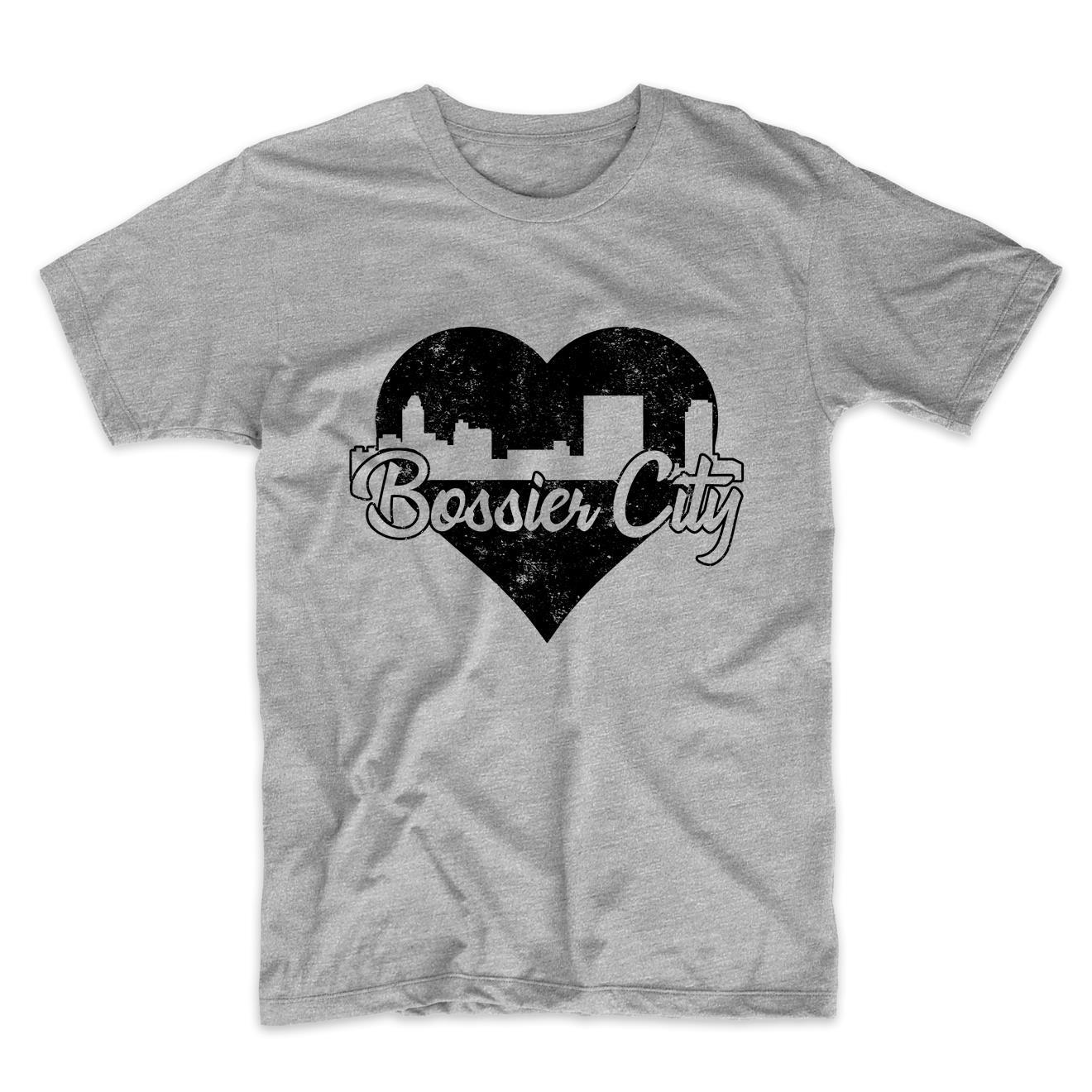 Retro Bossier City Louisiana Skyline Heart Distressed T-Shirt