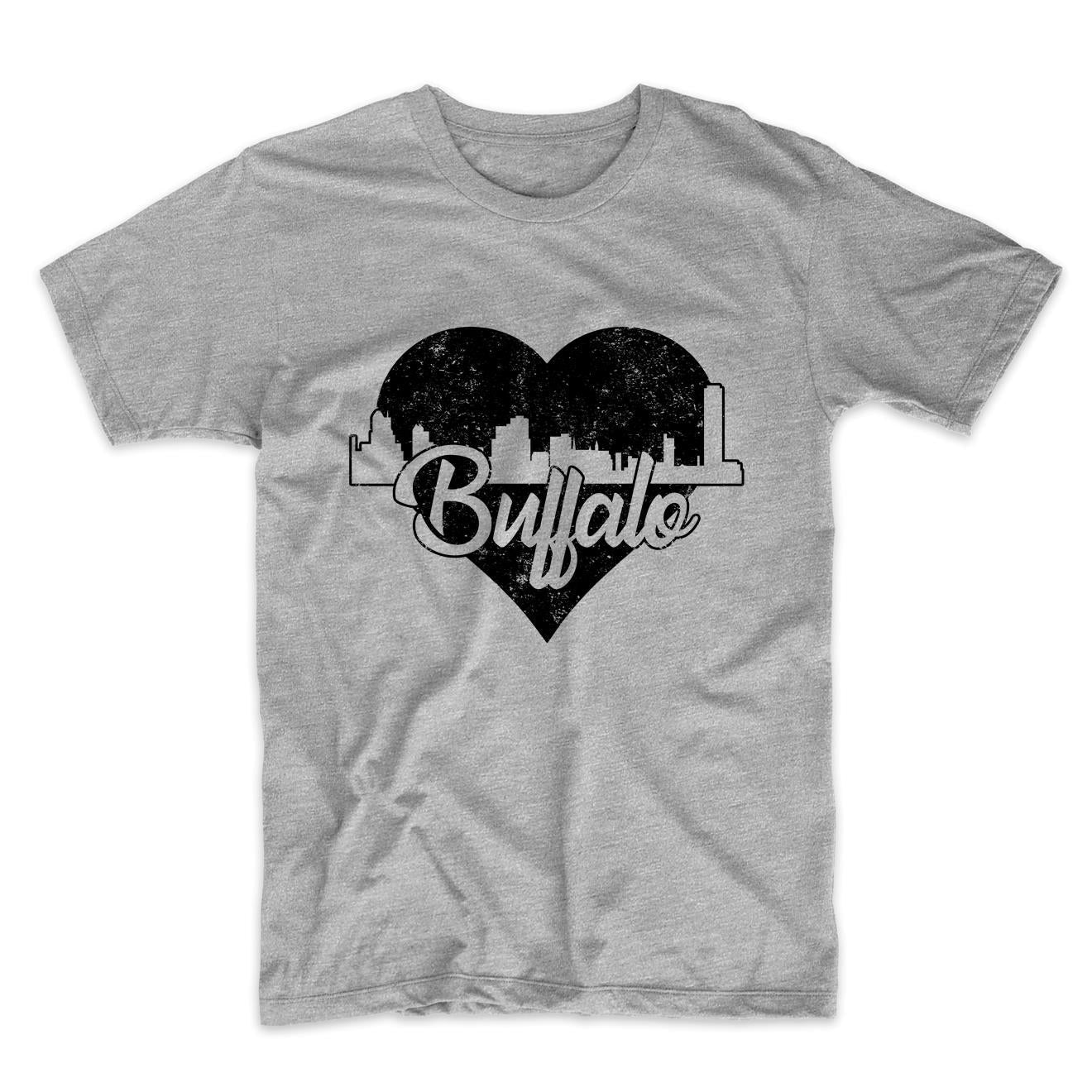 Retro Buffalo New York Skyline Heart Distressed T-Shirt