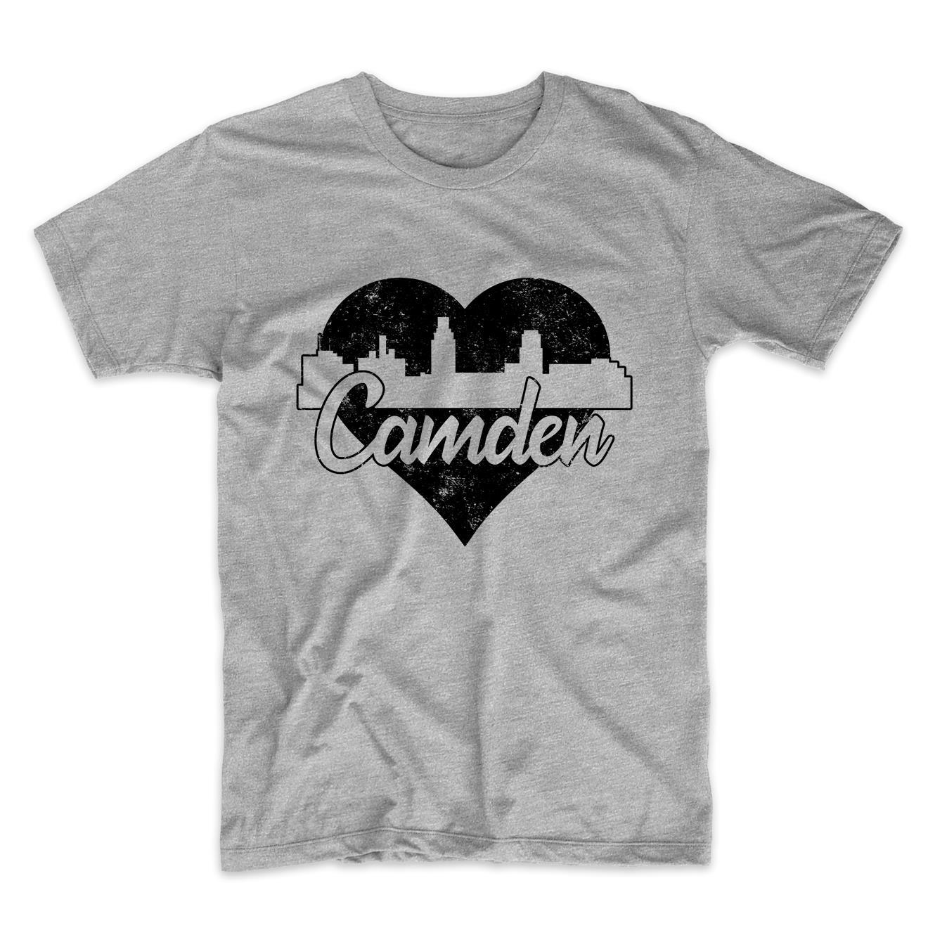 Retro Camden New Jersey Skyline Heart Distressed T-Shirt
