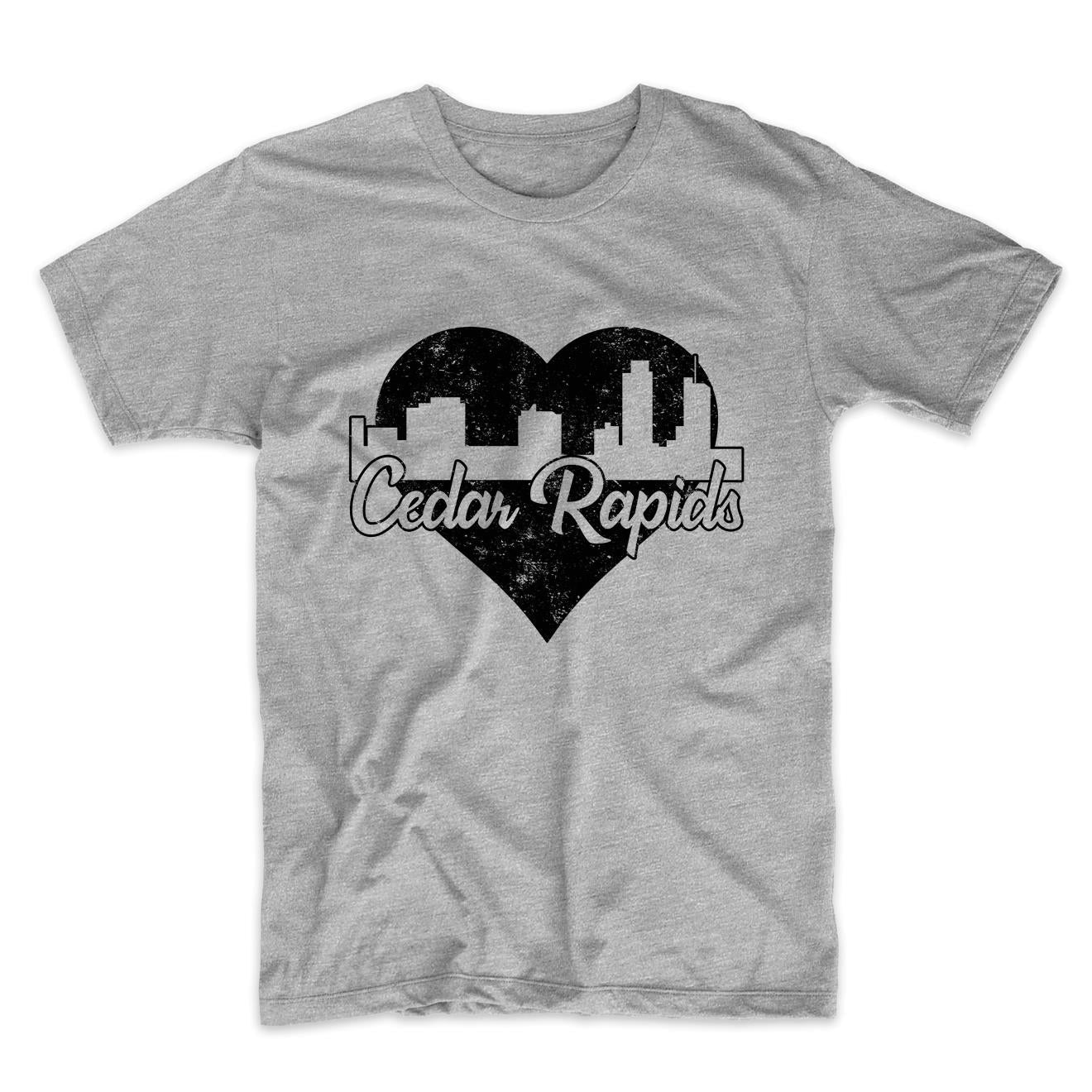 Retro Cedar Rapids Iowa Skyline Heart Distressed T-Shirt