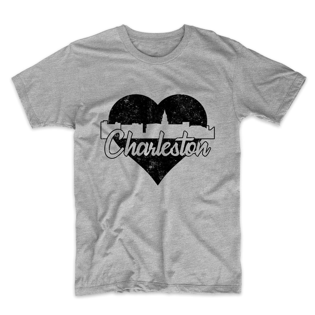 Retro Charleston South Carolina Skyline Heart Distressed T-Shirt