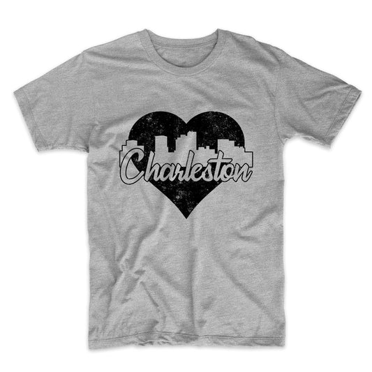 Retro Charleston West Virginia Skyline Heart Distressed T-Shirt