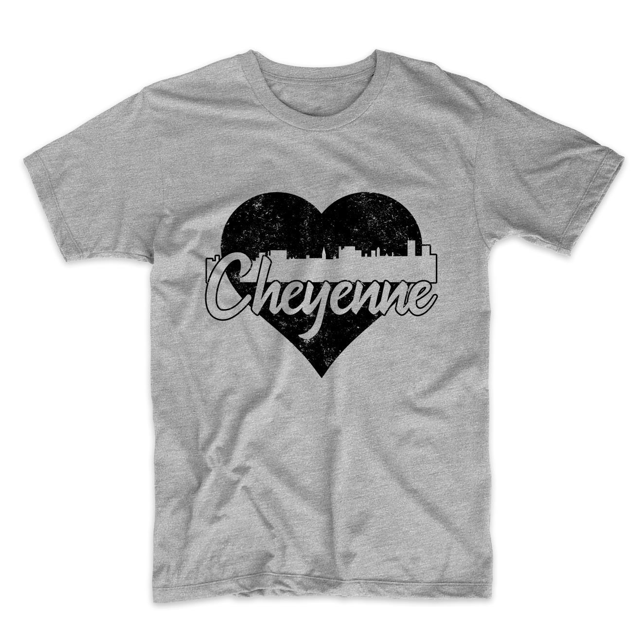 Retro Cheyenne Wyoming Skyline Heart Distressed T-Shirt