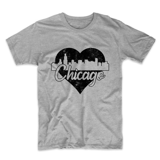 Retro Chicago Illinois Skyline Heart Distressed T-Shirt