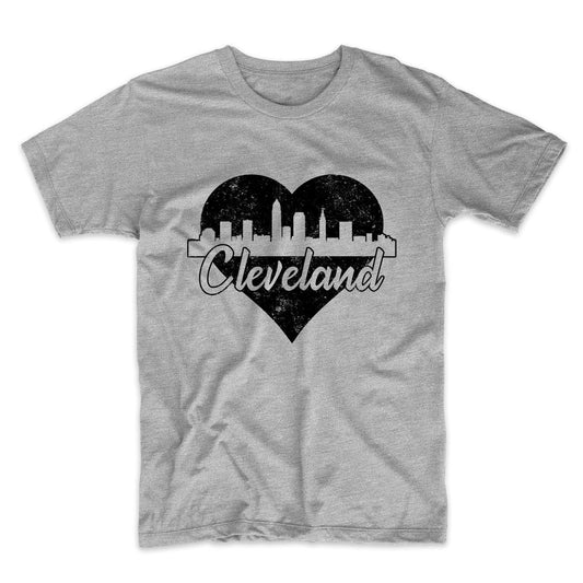Retro Cleveland Ohio Skyline Heart Distressed T-Shirt