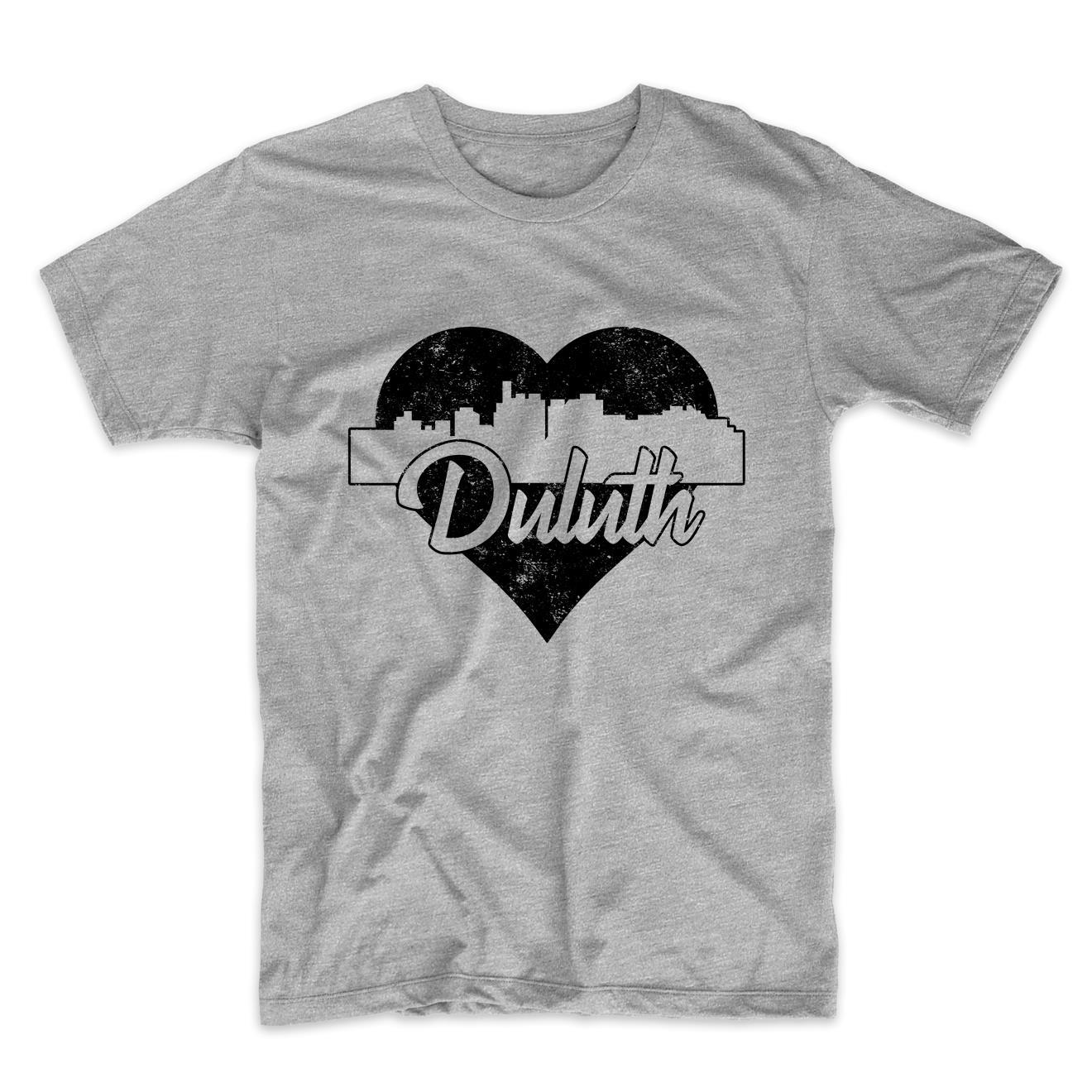 Retro Duluth Minnesota Skyline Heart Distressed T-Shirt