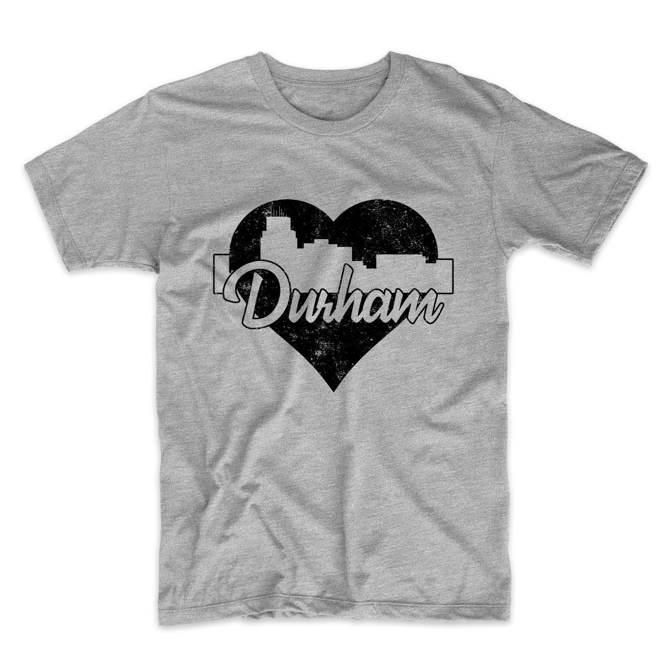 Retro Durham North Carolina Skyline Heart Distressed T-Shirt