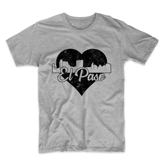 Retro El Paso Texas Skyline Heart Distressed T-Shirt