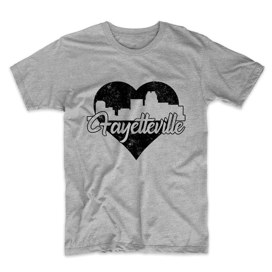 Retro Fayetteville North Carolina Skyline Heart Distressed T-Shirt