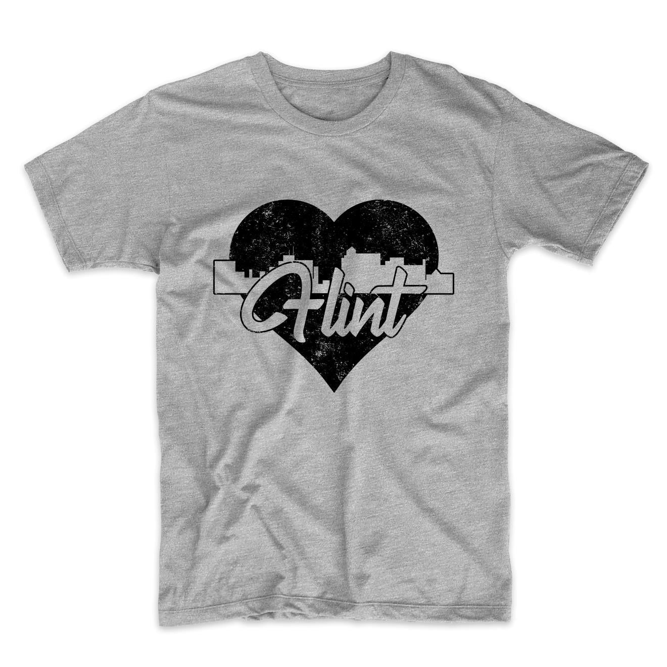 Retro Flint Michigan Skyline Heart Distressed T-Shirt