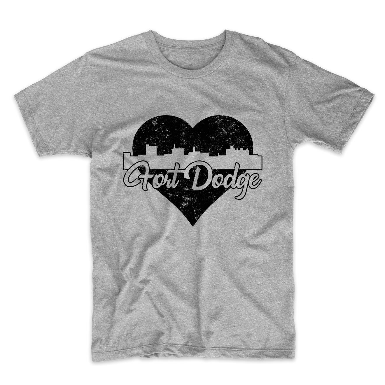 Retro Fort Dodge Iowa Skyline Heart Distressed T-Shirt