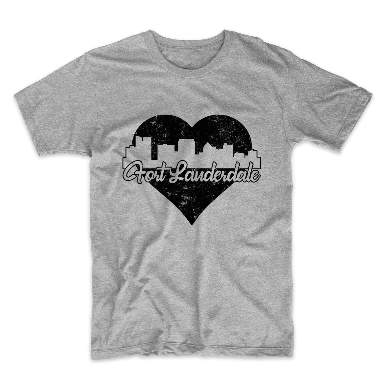 Retro Fort Lauderdale Florida Skyline Heart Distressed T-Shirt