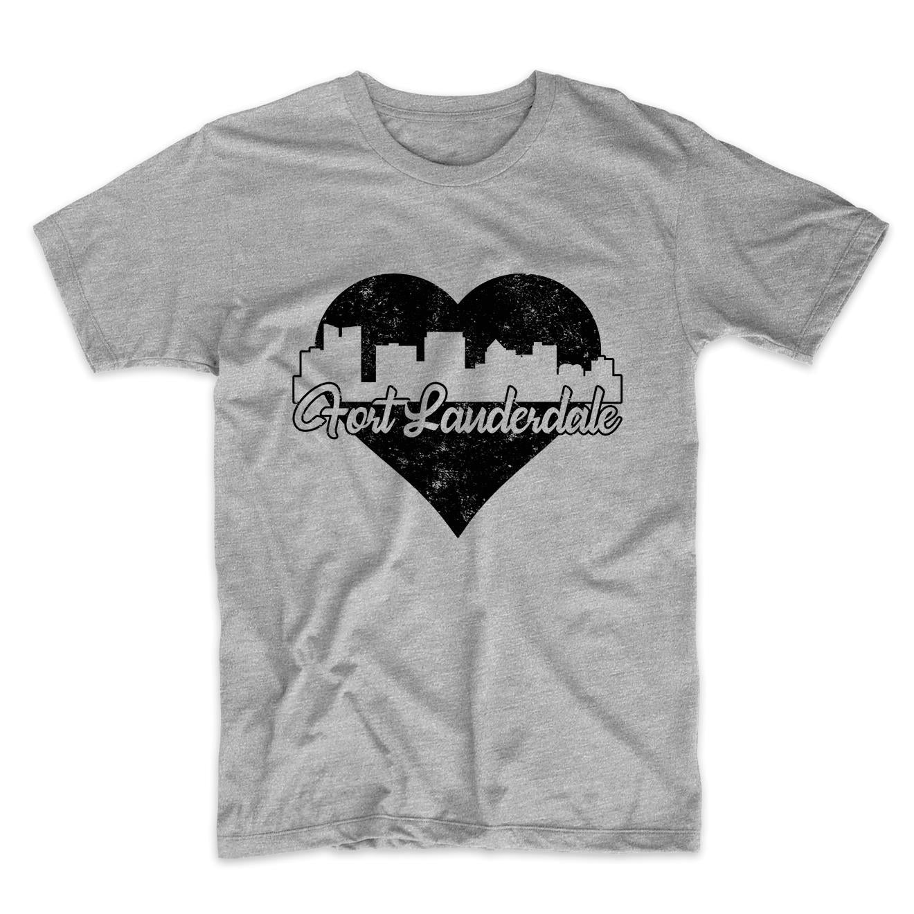 Retro Fort Lauderdale Florida Skyline Heart Distressed T-Shirt