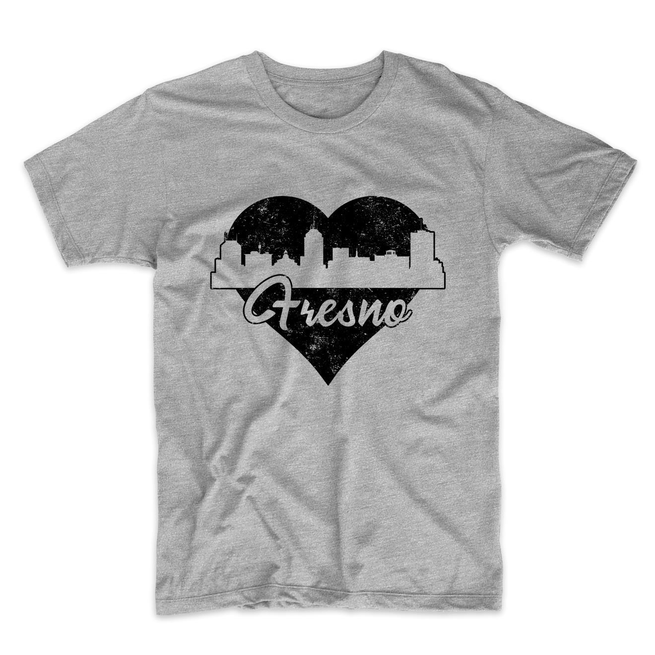 Retro Fresno California Skyline Heart Distressed T-Shirt