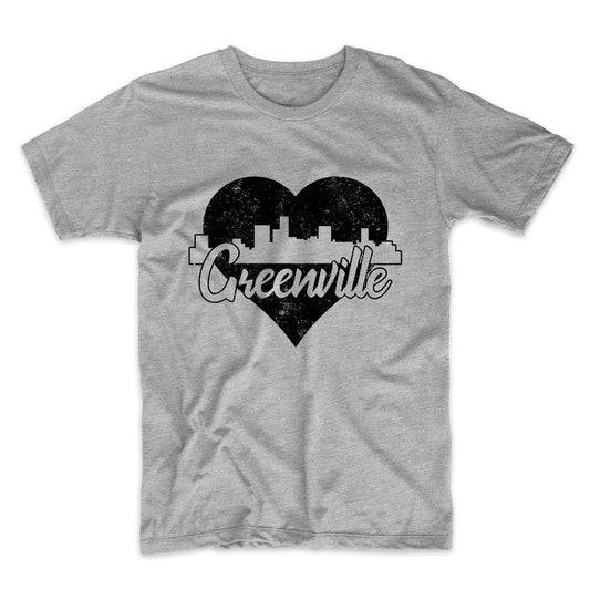 Retro Greenville South Carolina Skyline Heart Distressed T-Shirt