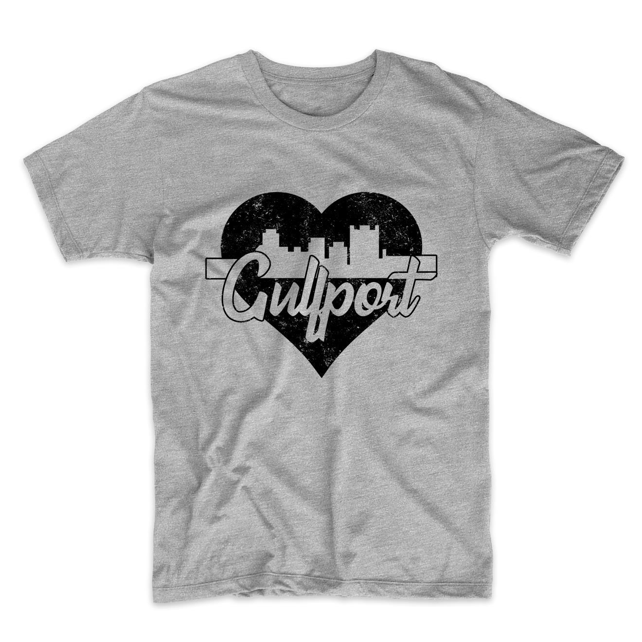 Retro Gulfport Mississippi Skyline Heart Distressed T-Shirt