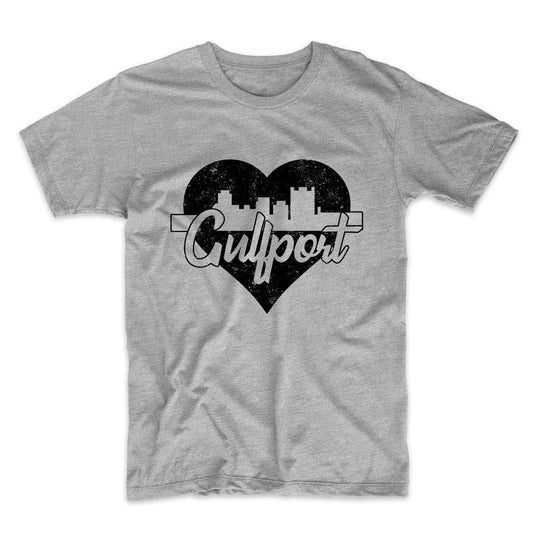 Retro Gulfport Mississippi Skyline Heart Distressed T-Shirt