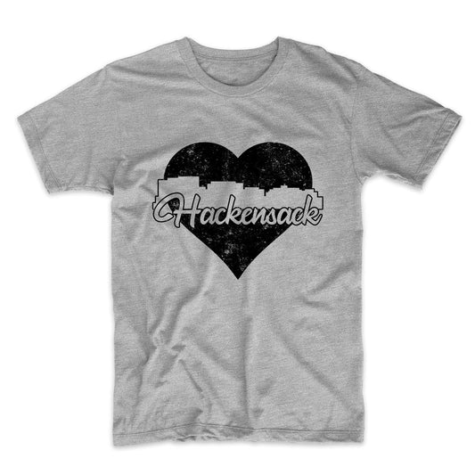 Retro Hackensack New Jersey Skyline Heart Distressed T-Shirt