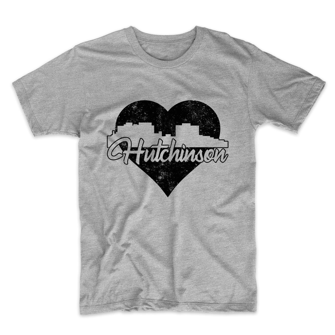 Retro Hutchinson Kansas Skyline Heart Distressed T-Shirt
