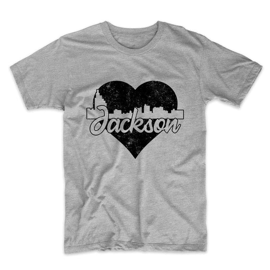 Retro Jackson Mississippi Skyline Heart Distressed T-Shirt