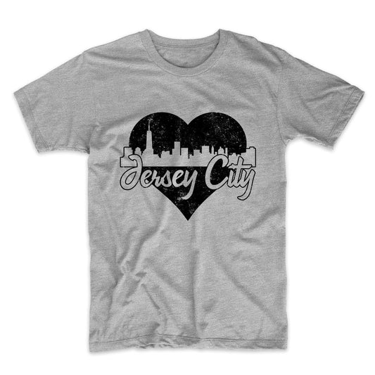 Retro Jersey City New Jersey Skyline Heart Distressed T-Shirt