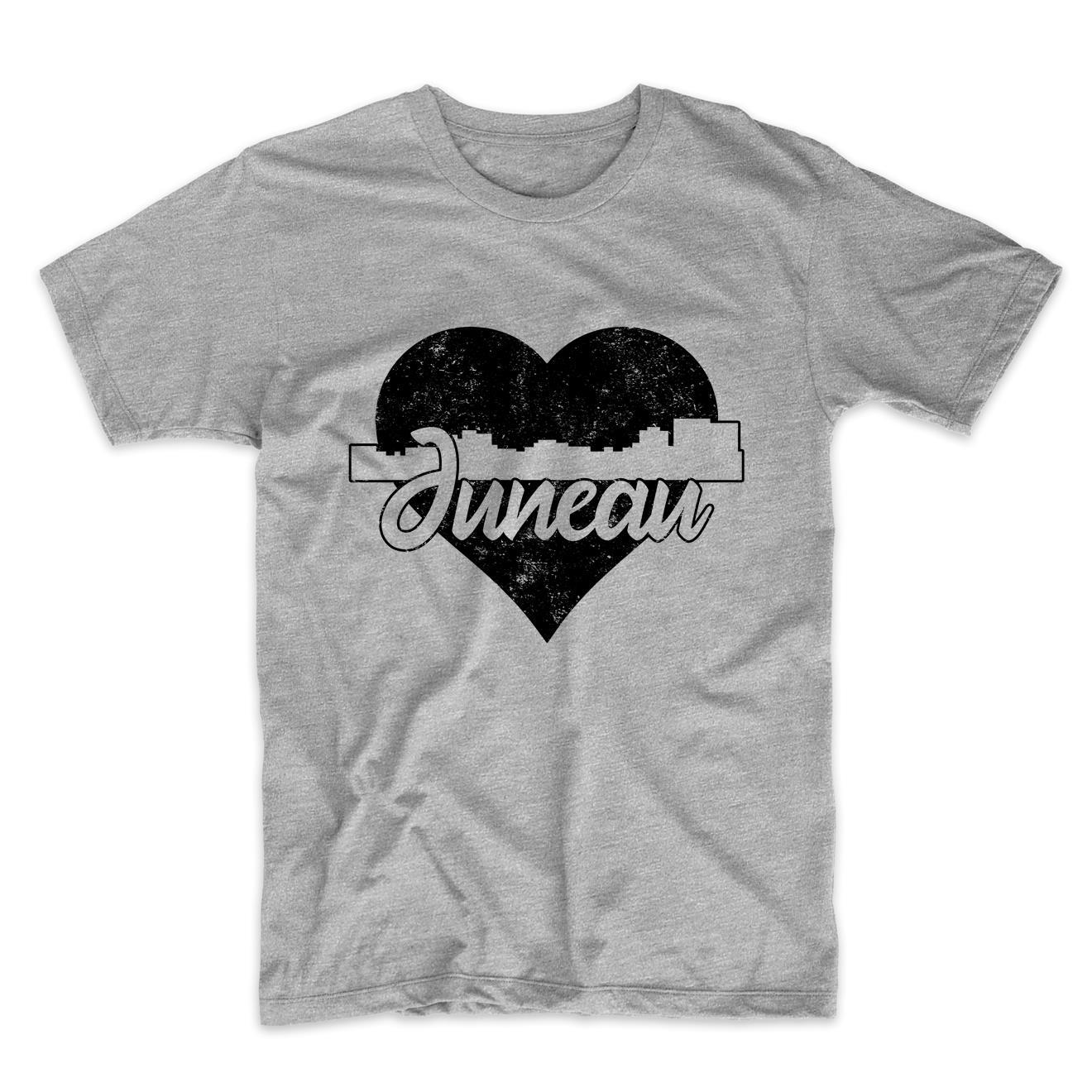 Retro Juneau Alaska Skyline Heart Distressed T-Shirt