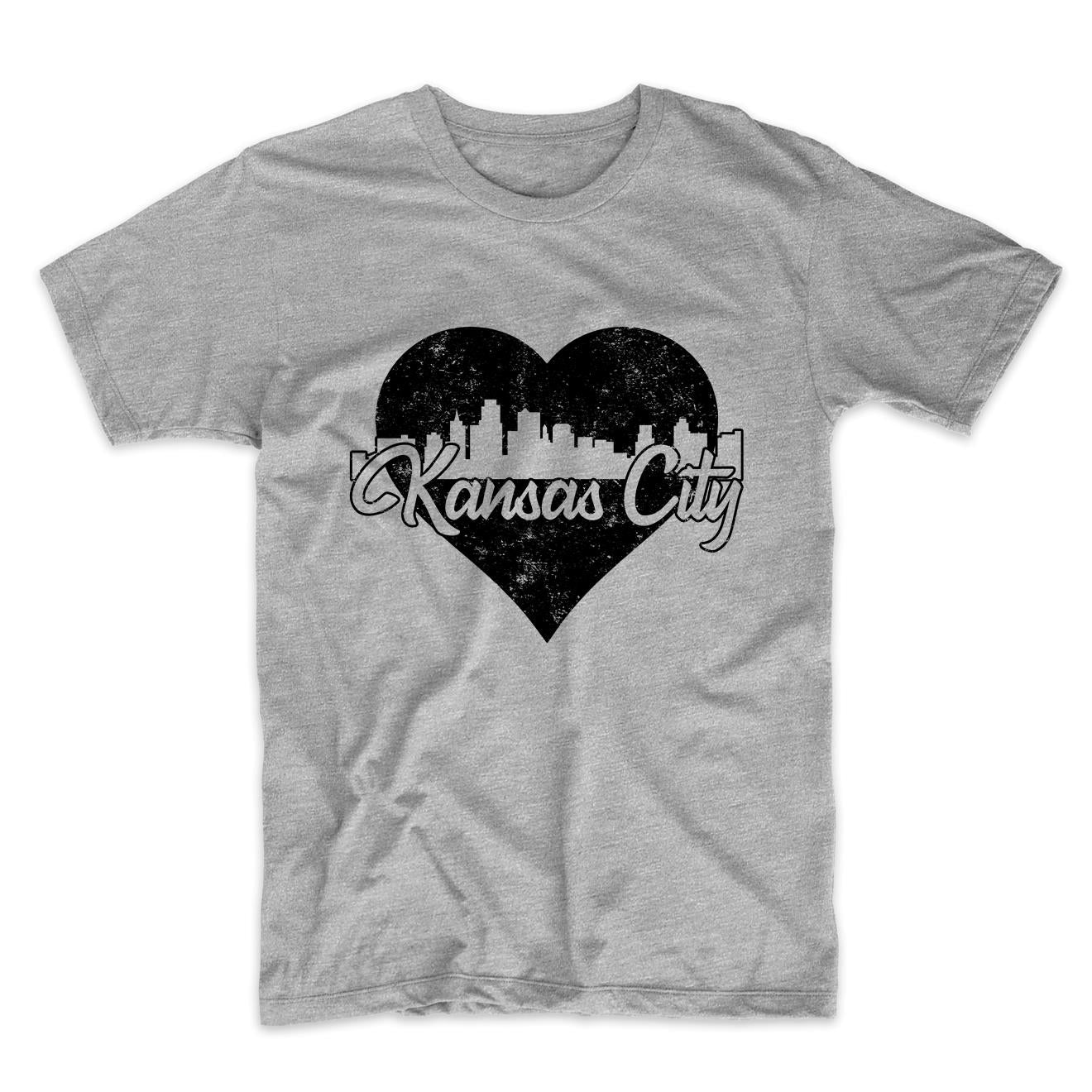 Retro Kansas City Kansas Skyline Heart Distressed T-Shirt