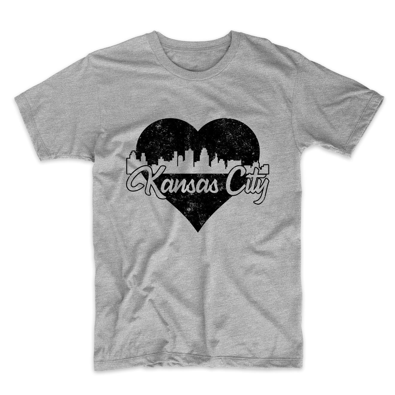 Retro Kansas City Missouri Skyline Heart Distressed T-Shirt