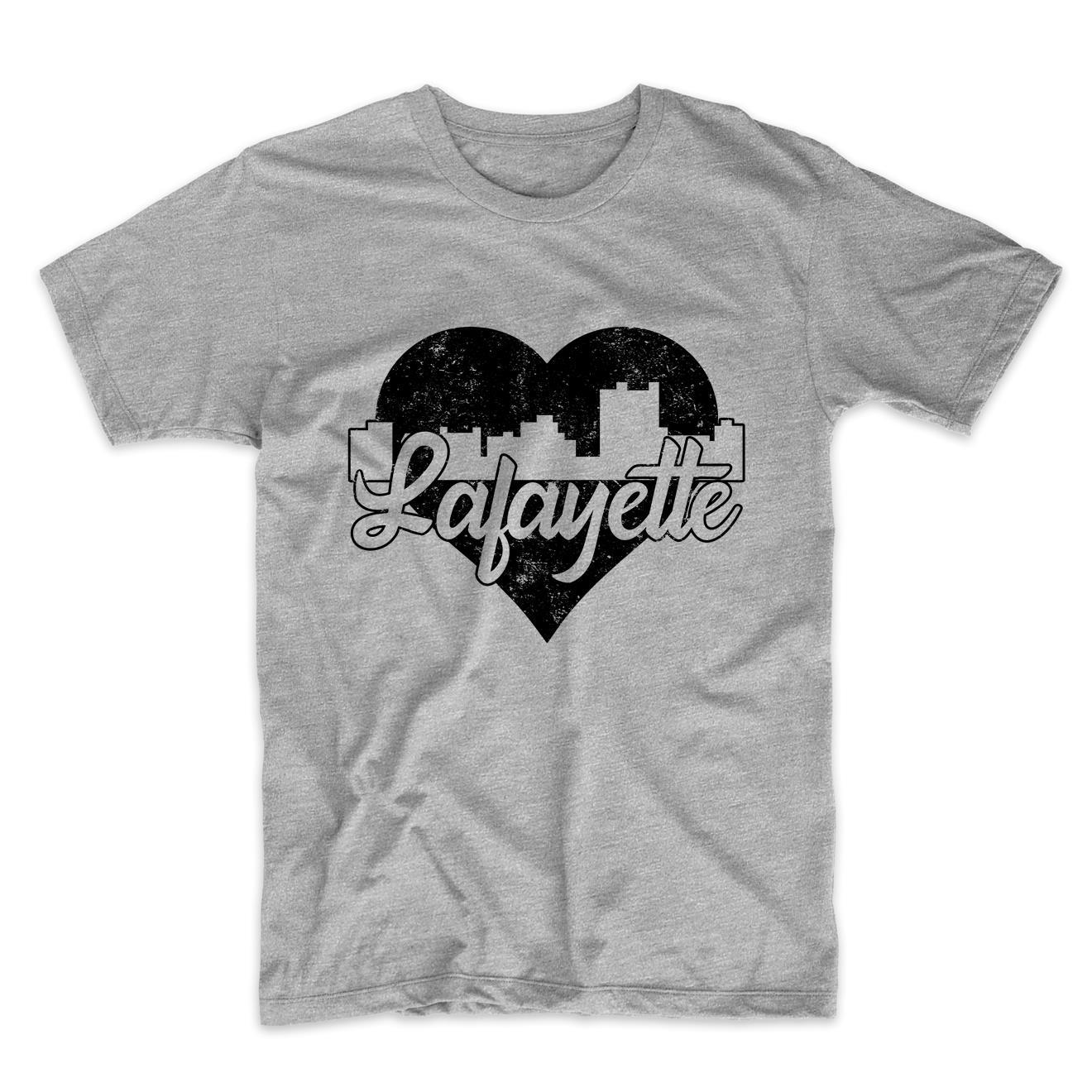 Retro Lafayette Louisiana Skyline Heart Distressed T-Shirt