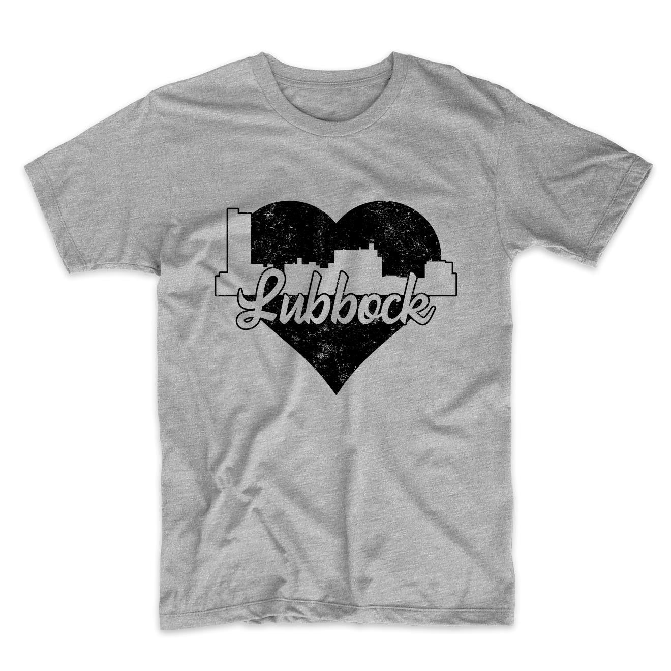 Retro Lubbock Texas Skyline Heart Distressed T-Shirt