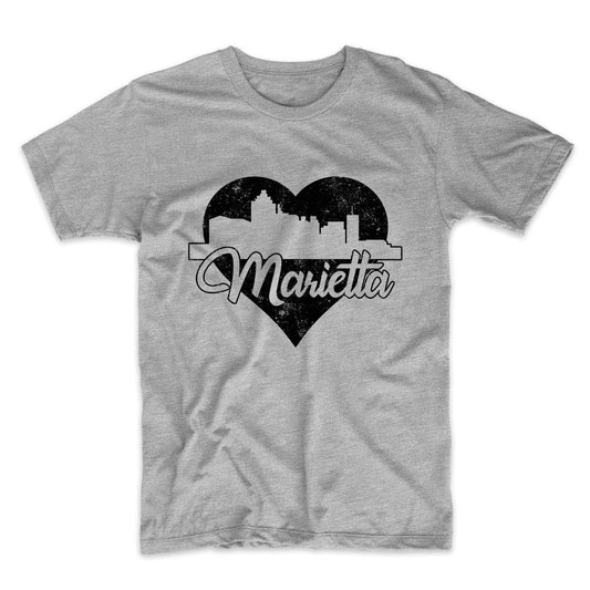 Retro Marietta Georgia Skyline Heart Distressed T-Shirt