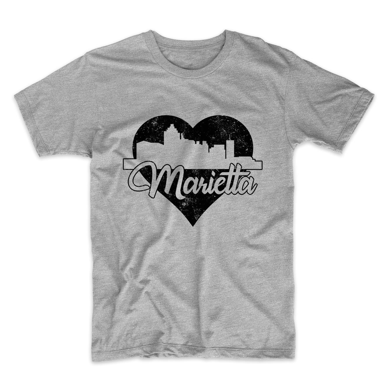 Retro Marietta Georgia Skyline Heart Distressed T-Shirt