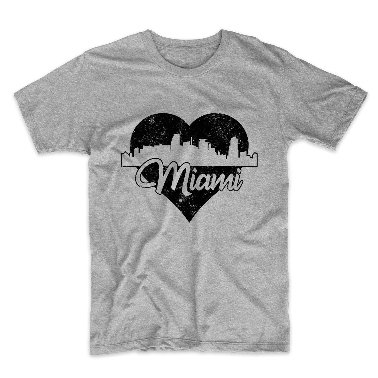 Retro Miami Florida Skyline Heart Distressed T-Shirt