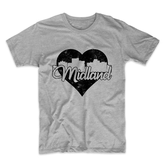 Retro Midland Texas Skyline Heart Distressed T-Shirt