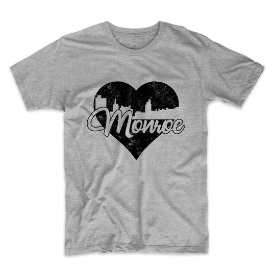 Retro Monroe Louisiana Skyline Heart Distressed T-Shirt