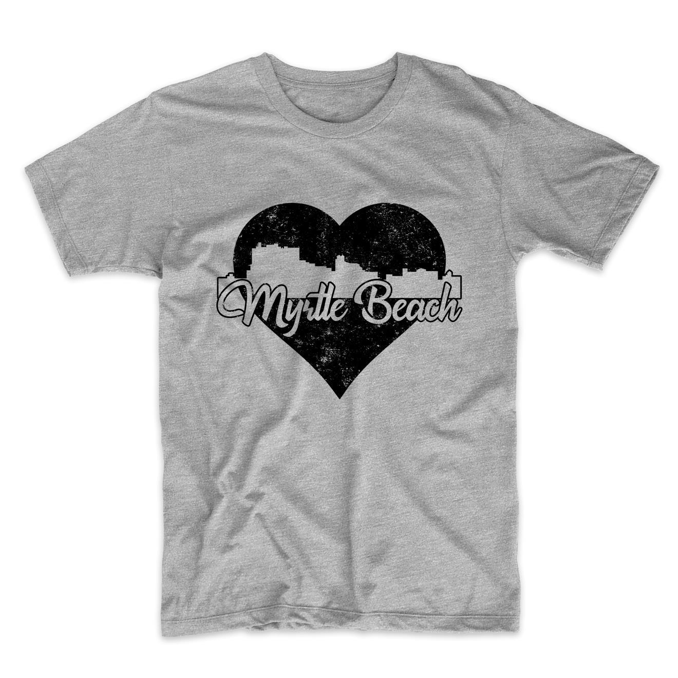 Retro Myrtle Beach South Carolina Skyline Heart Distressed T-Shirt
