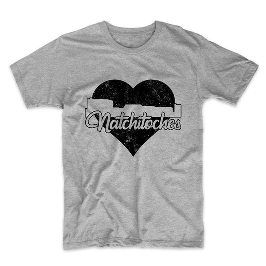 Retro Natchitoches Louisiana Skyline Heart Distressed T-Shirt