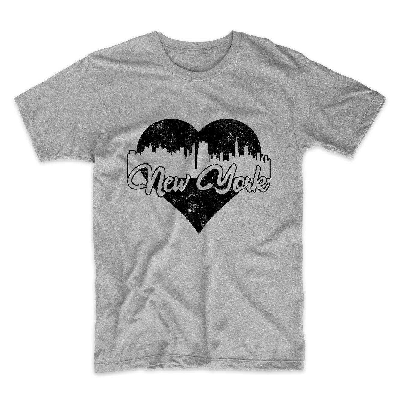 Retro New York City Skyline Heart Distressed T-Shirt