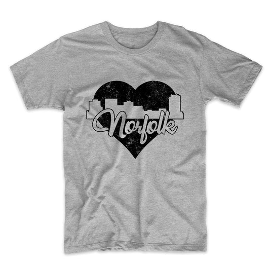 Retro Norfolk Virginia Skyline Heart Distressed T-Shirt