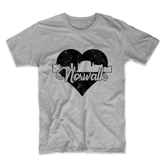 Retro Norwalk Connecticut Skyline Heart Distressed T-Shirt