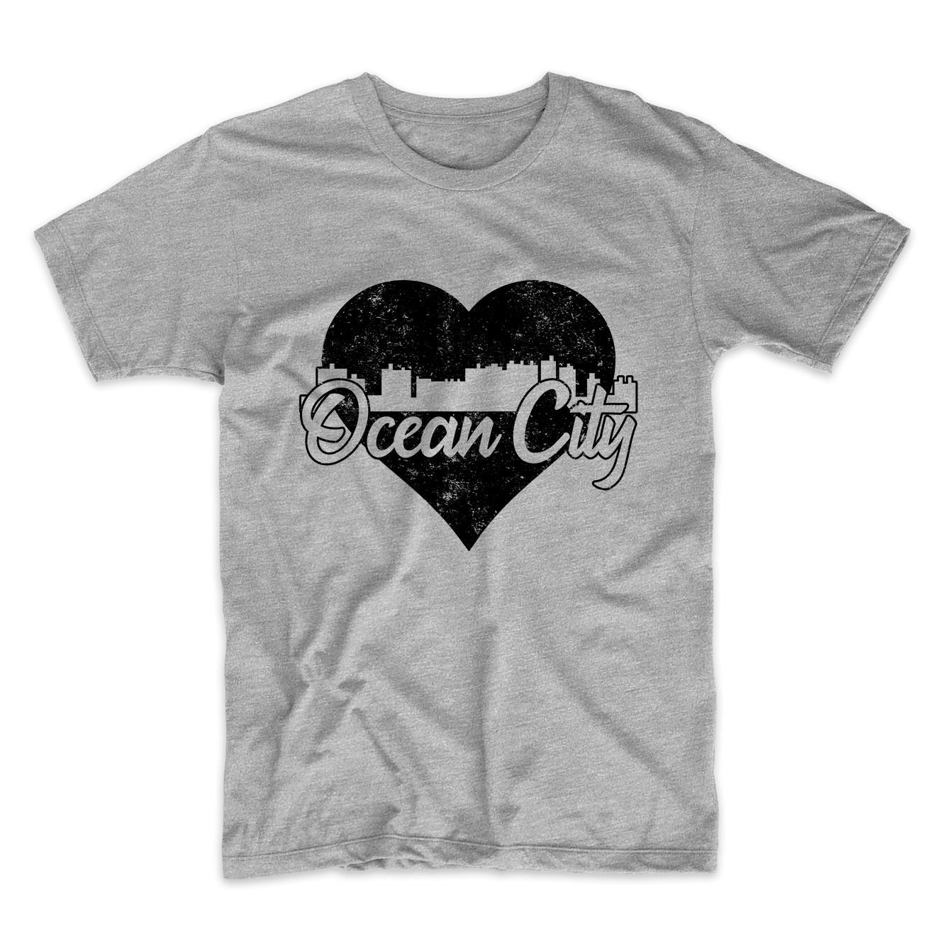 Retro Ocean City Maryland Skyline Heart Distressed T-Shirt